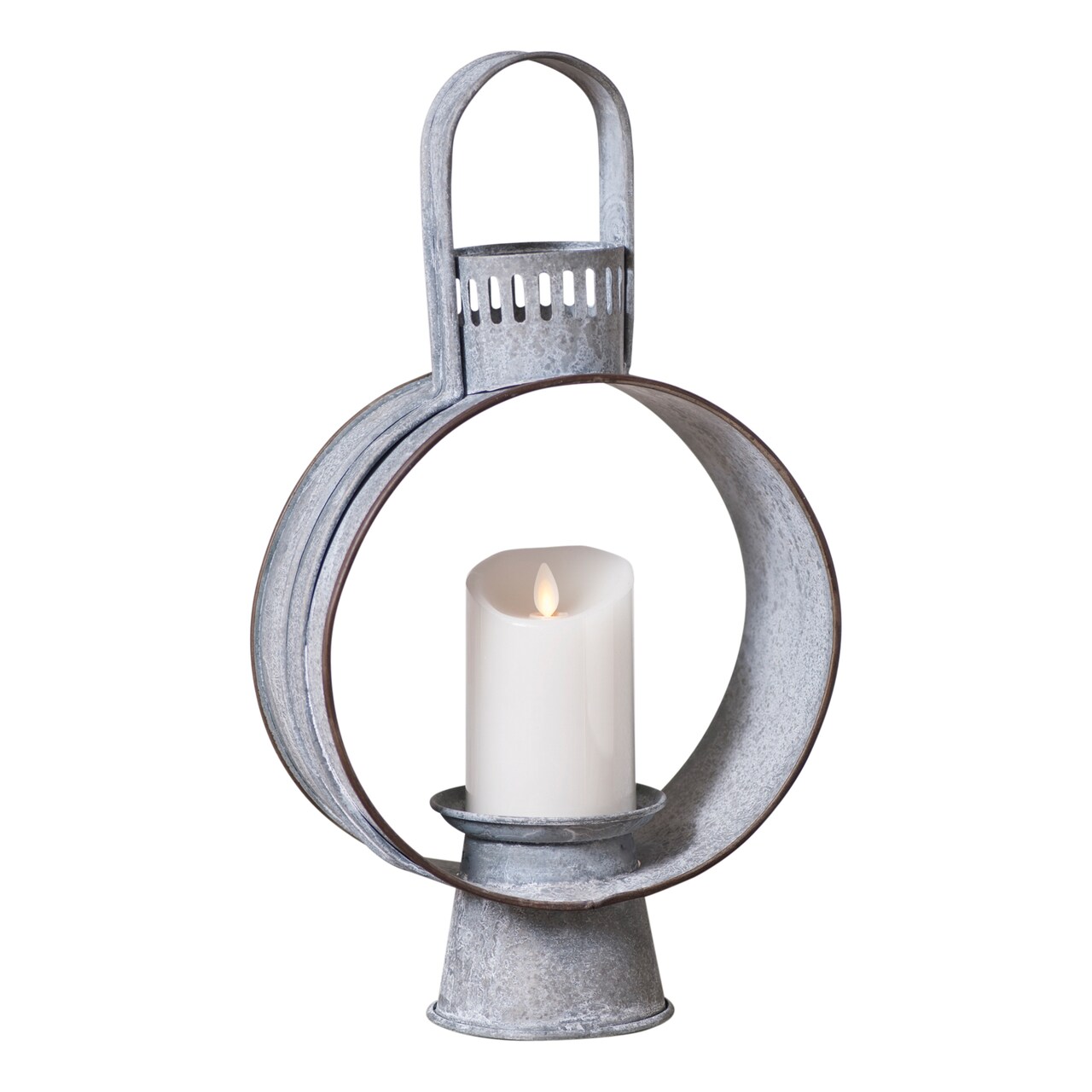 17 inch Weathered Zinc Metal Candle Lantern Rustic Farmhouse Tabletop Decor